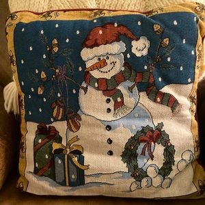 Vintage Square Snowman Pillow